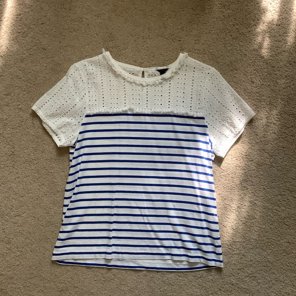 Jcrew blue eyelit striped T-shirt
